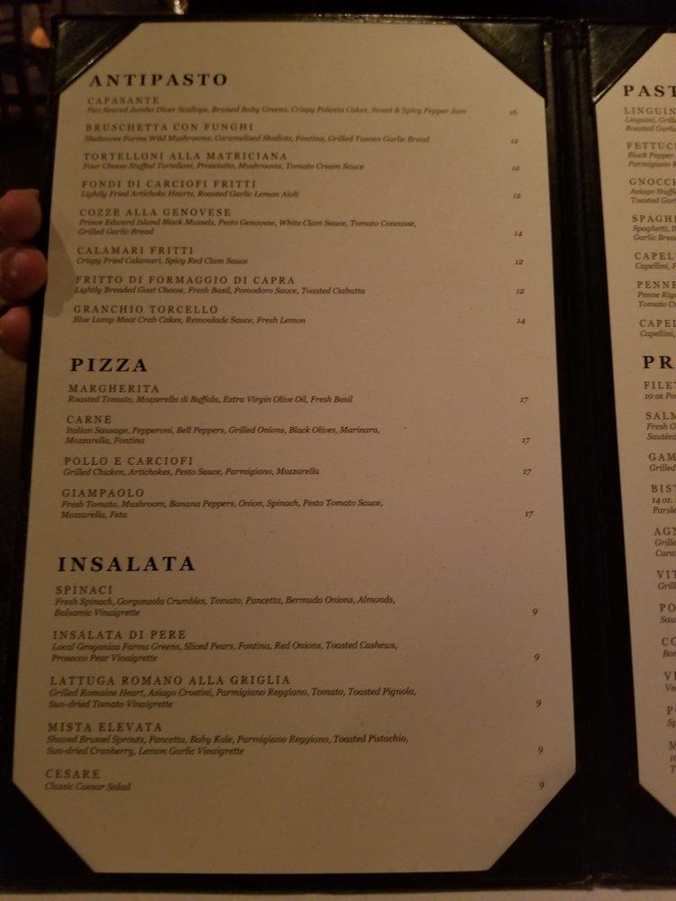 Menu at Porcini Restaurant, Louisville