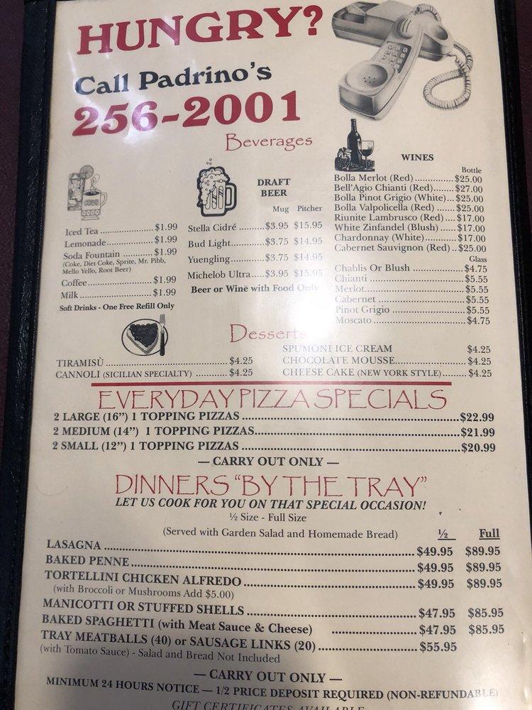 Menu at Padrinos Italian Restaurant, Beckley