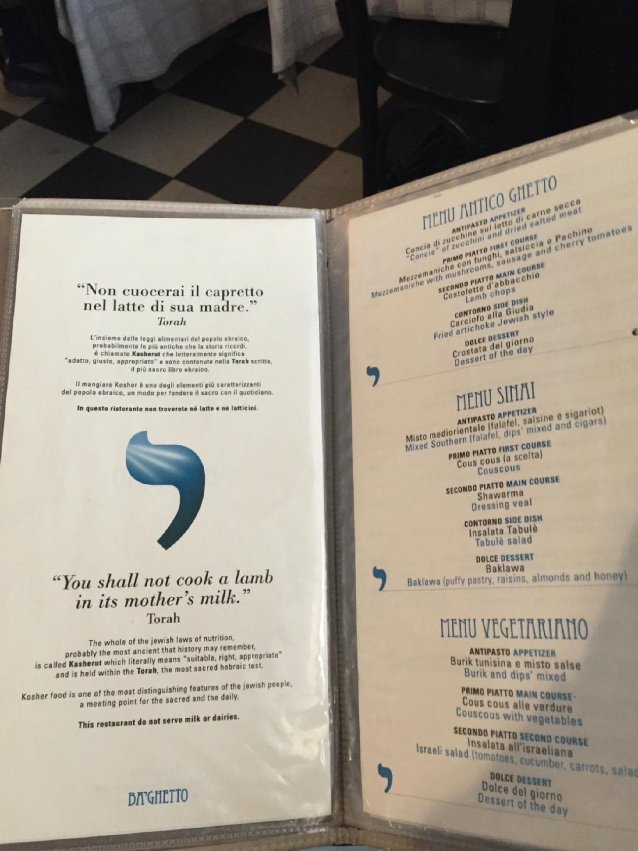 Menu di Ba Ghetto Roma 