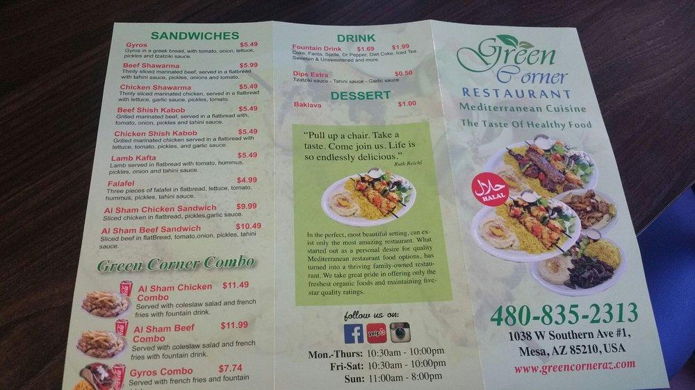 Menu at Green Corner Restaurant, Mesa