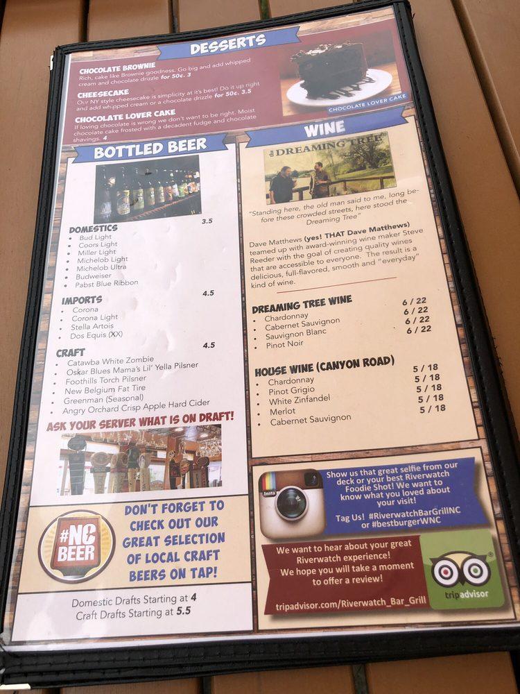 Menu at Riverwatch Bar & Grill, Chimney Rock