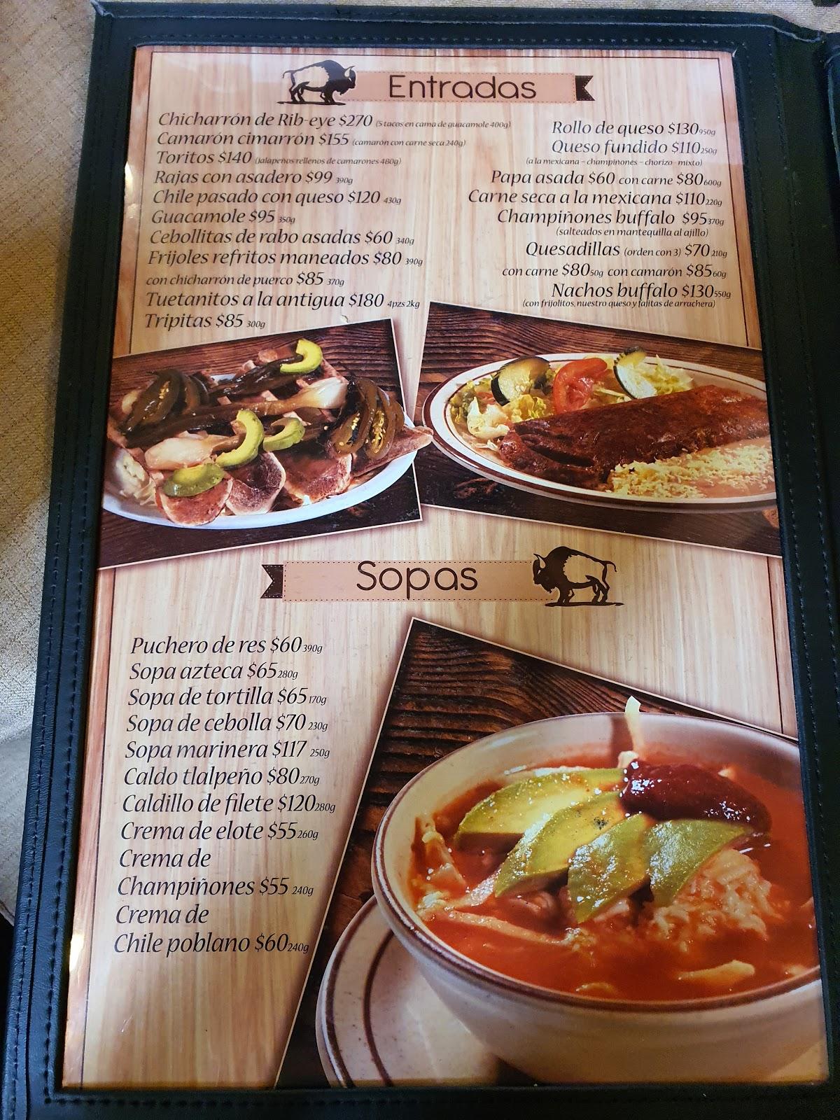 Carta de Buffalo Steakhouse, Ciudad Cuauhtemoc