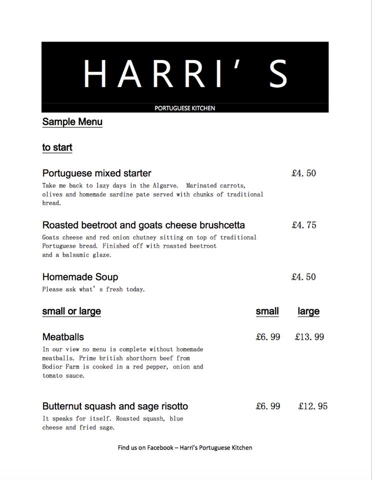 Menu at Cegin Harri’s Kitchen restaurant, Menai Bridge
