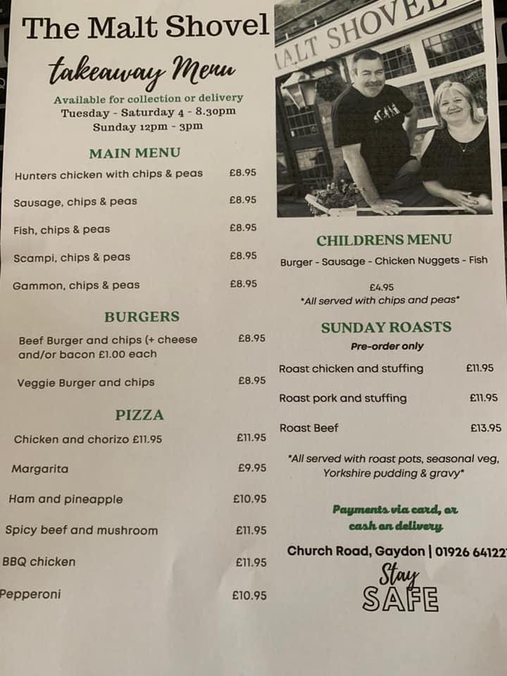Menu at The Malt Shovel Inn pub & bar, Gaydon