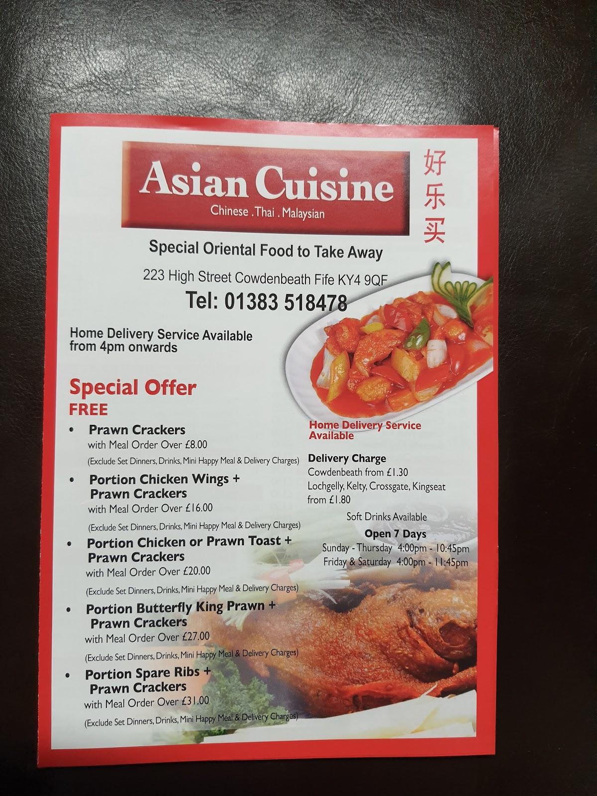 Menu at Asian Cuisine restaurant, Cowdenbeath