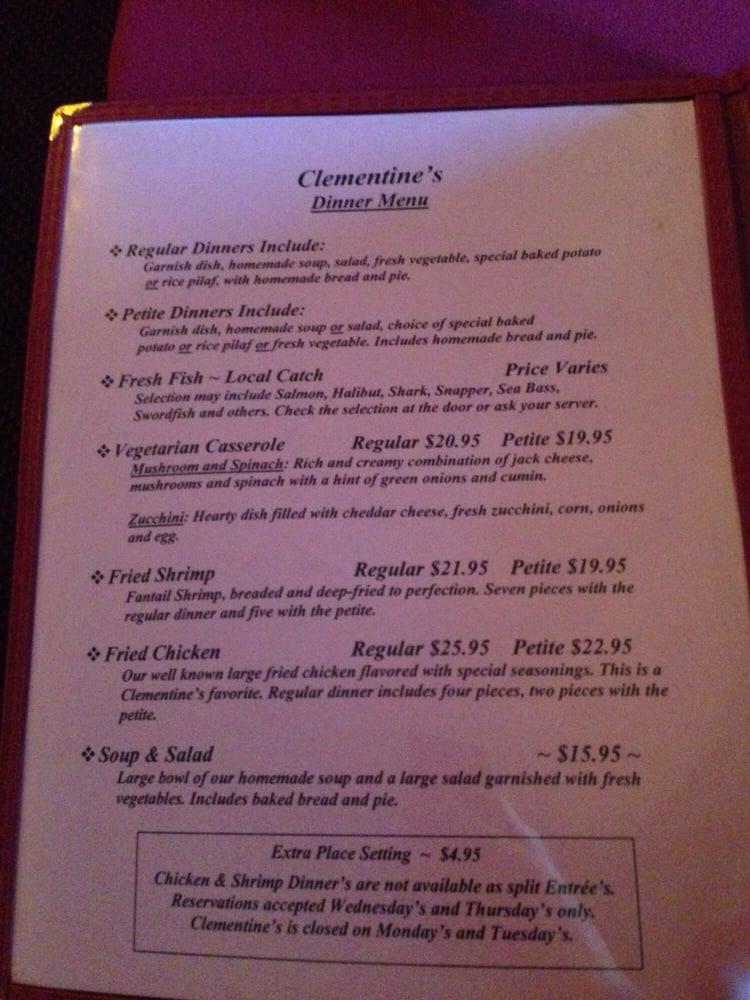 Menu at Clementine’s Steak House steakhouse, Carpinteria