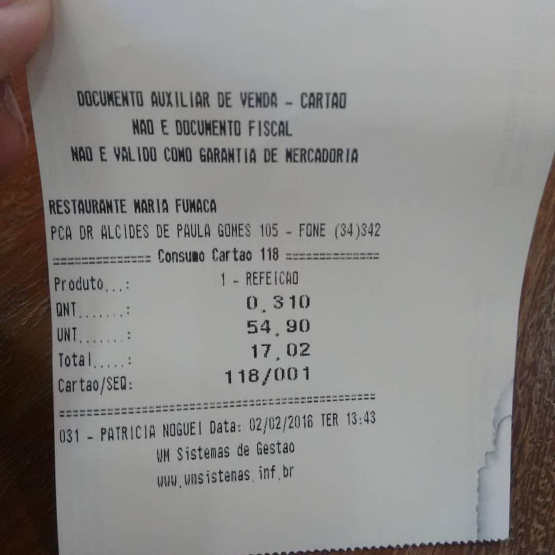 Restaurante Maria Fumaça cardápio