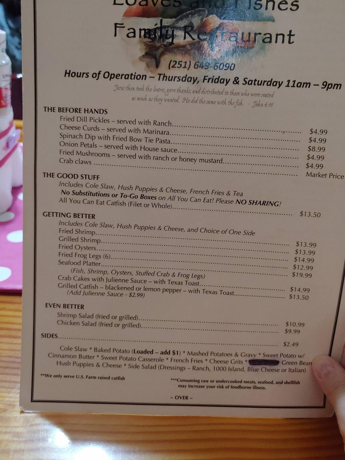 Menu at Loaves & Fishes Family Restaurant, Tanner Williams