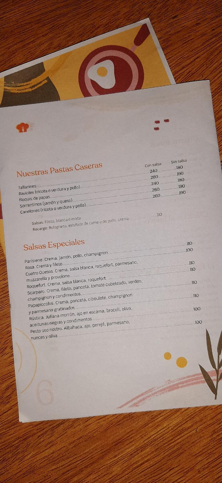 Menu at Papapiccolo's restaurant, Florida