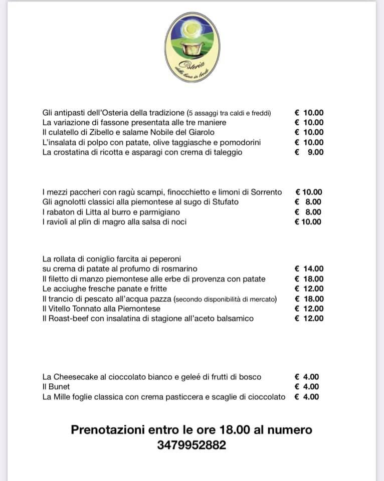 Menu da Osteria della Luna in Brodo ristorante, Alessandria
