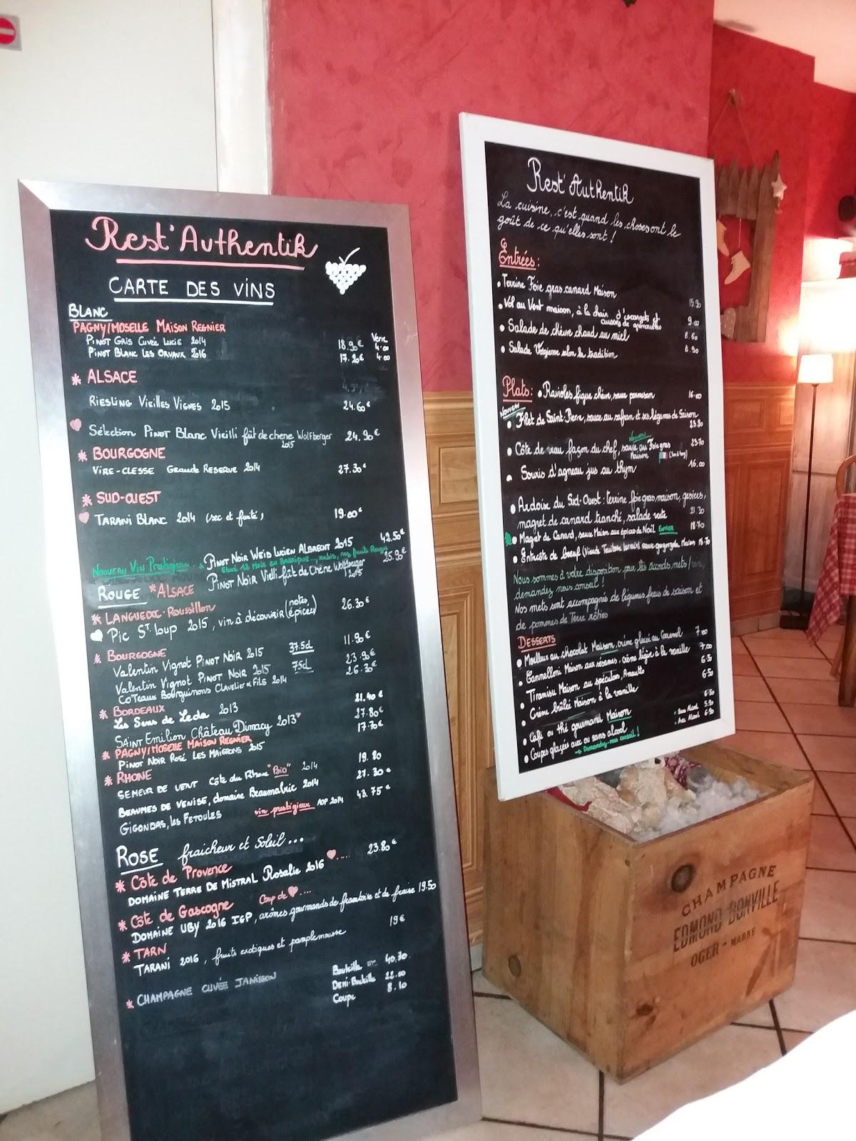Menu au Rest'Authentik restaurant, Pagny-sur-Moselle