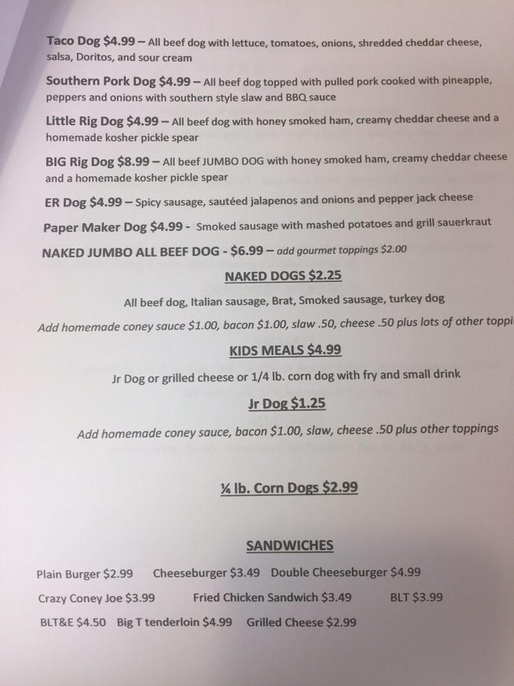 Menu at Crazy Dogs Grill restaurant, Chillicothe