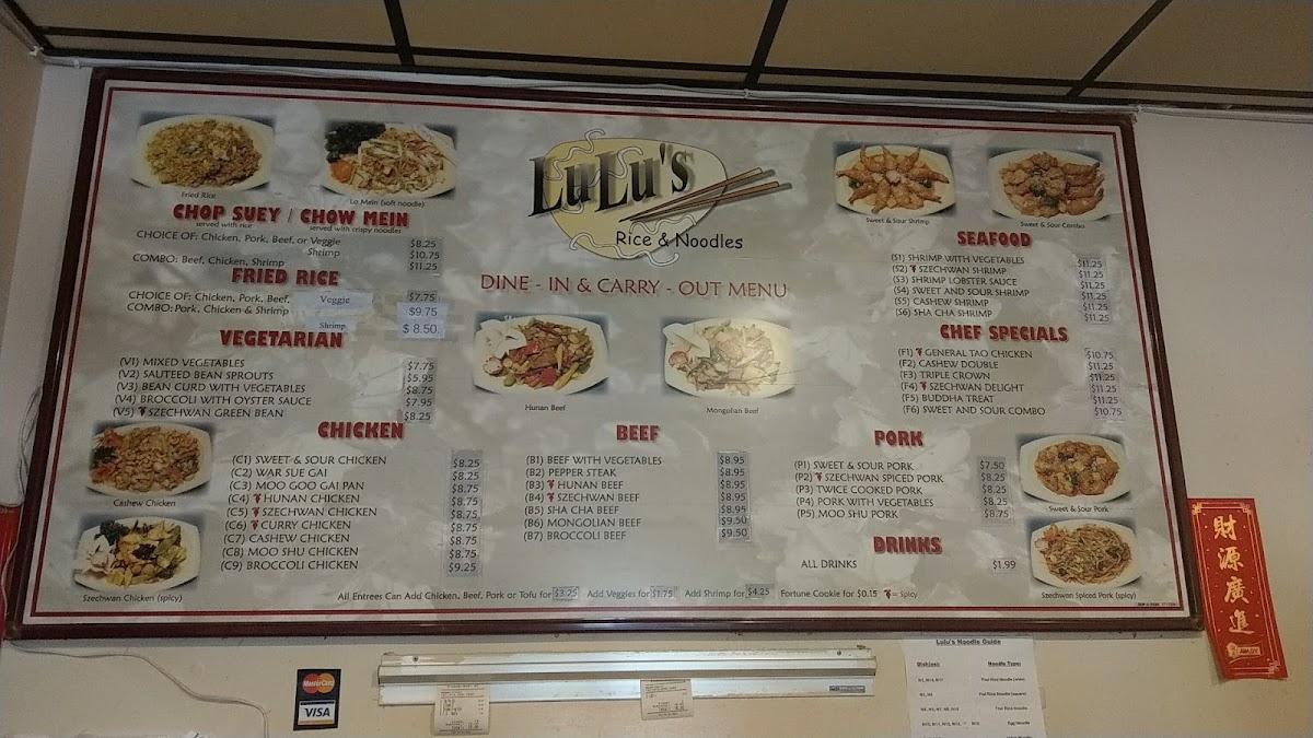 Menu at Lulu's Rice & Noodles restaurant, Springdale