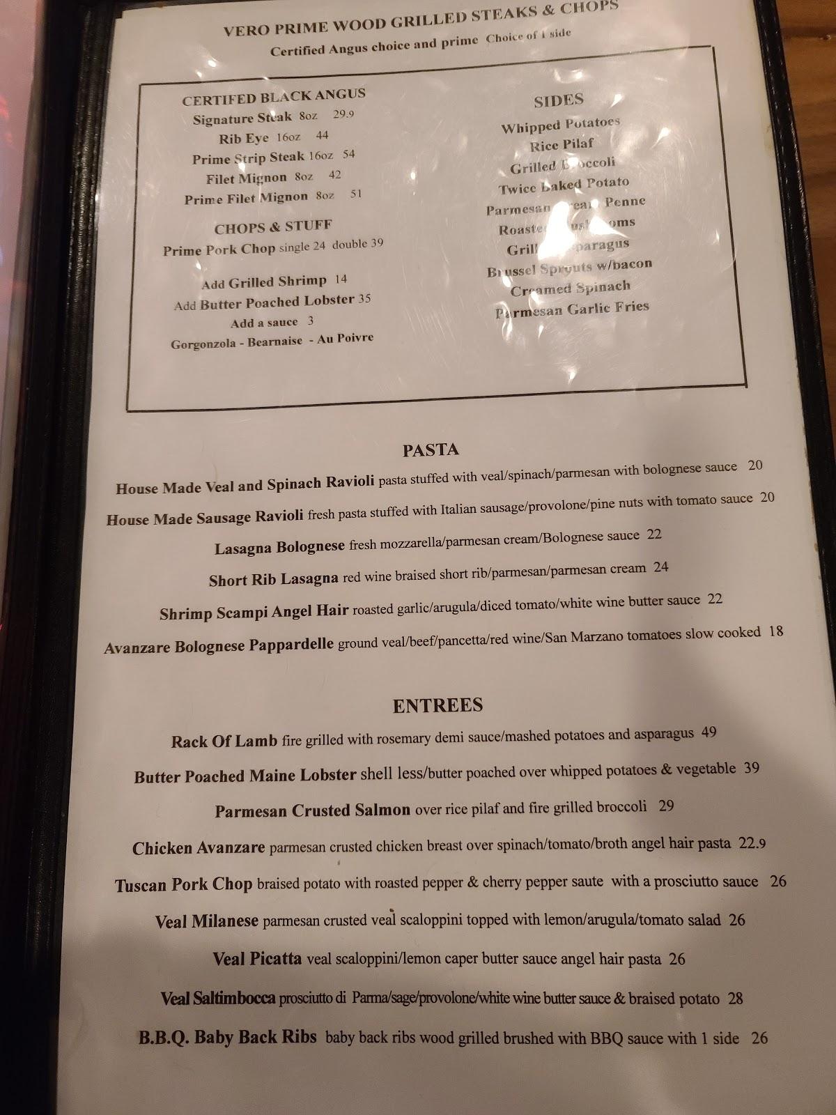 Menu at Vero Prime steakhouse, Vero Beach, 14th Ave