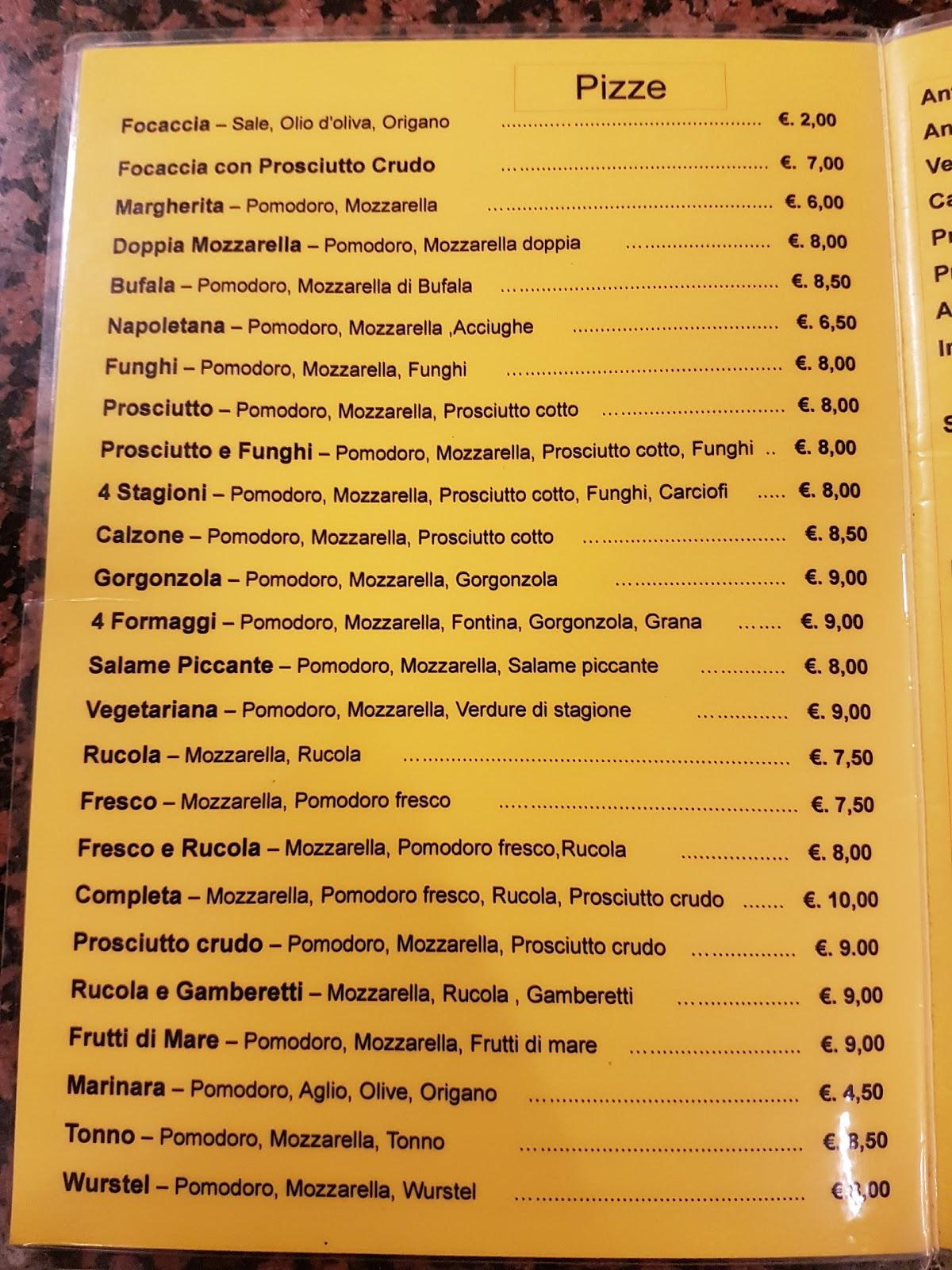 Menu Da Pizzeria Napoletana Bordighera