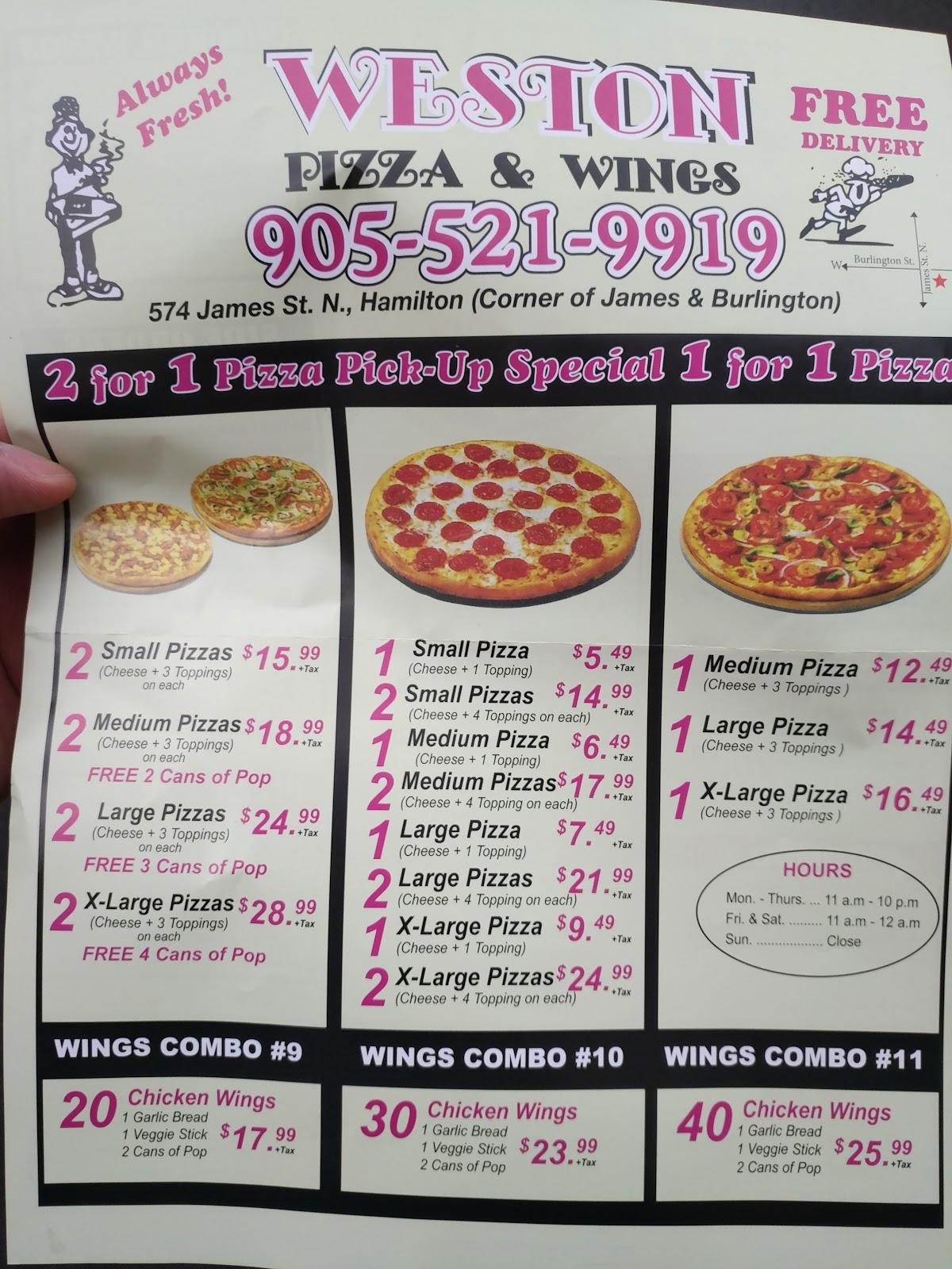Menu at Weston Pizza And Wings pizzeria, Hamilton