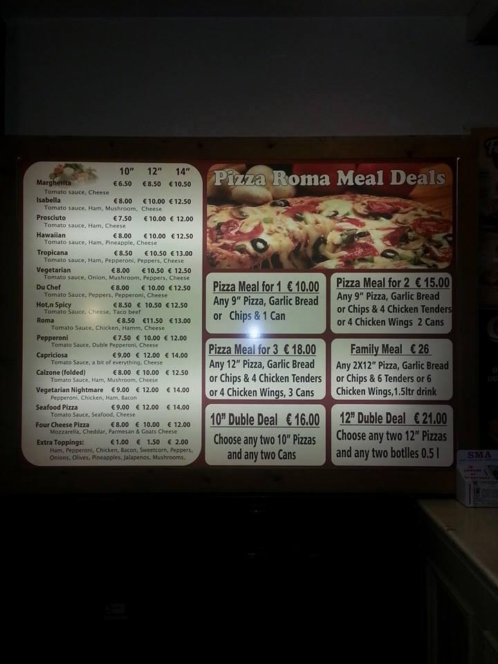 Carta de pizzería Lipton Kebab, Killarney