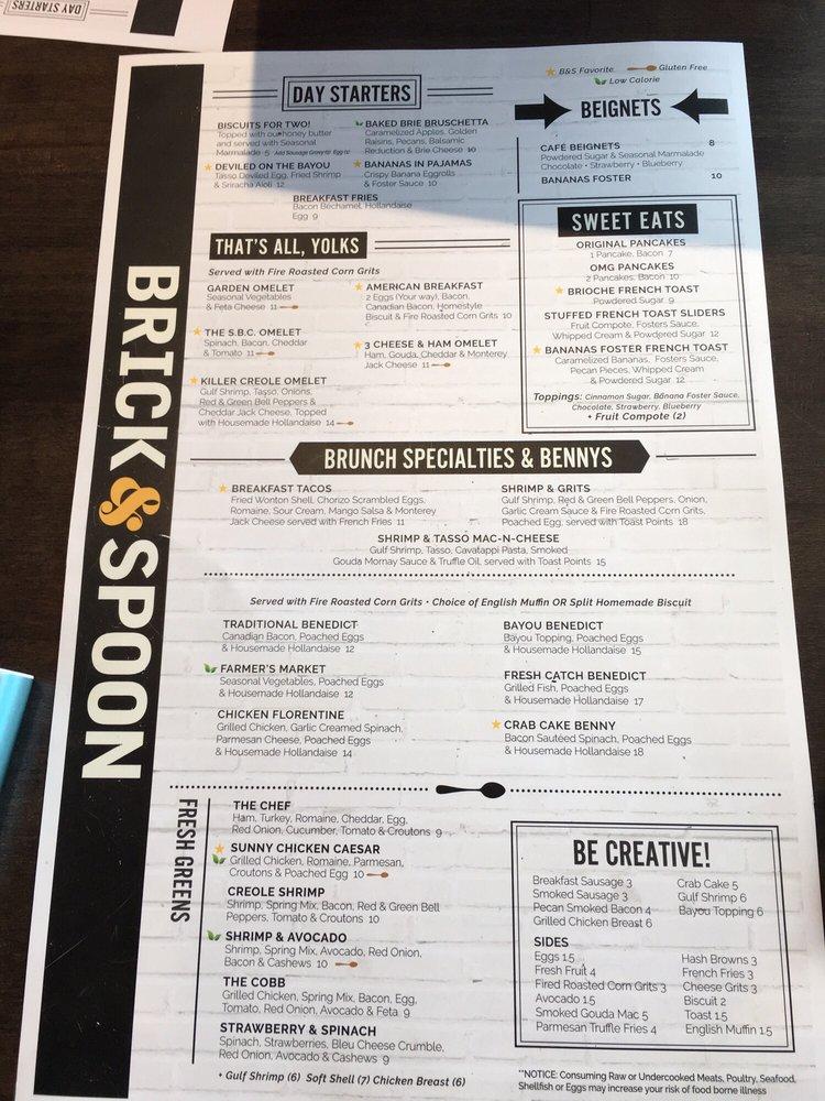 Menu at Brick & Spoon restaurant, Biloxi