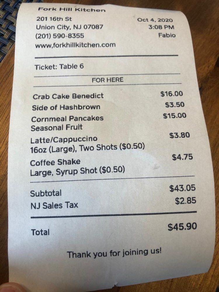 Menu at Fork Hill Kitchen restaurant, Union City