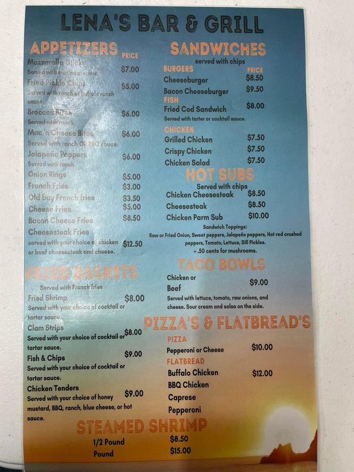 Menu at Lena's Bar & Grill, Sudlersville