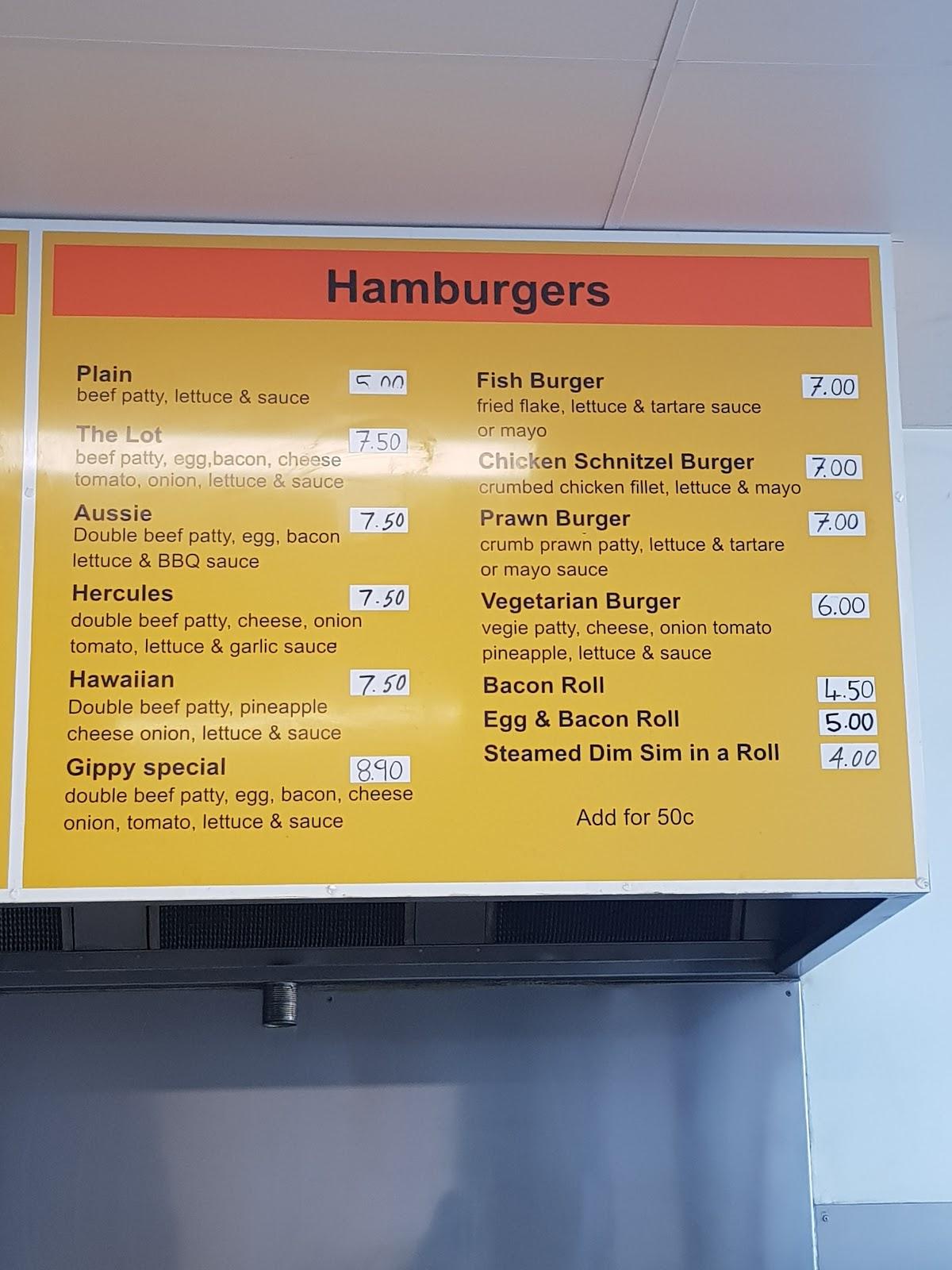 Menu at Gippy Fish N Chips restaurant, Drouin