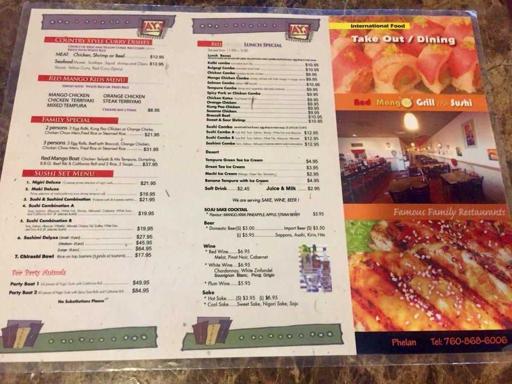 Menu at Red Mango Grill restaurant, Phelan