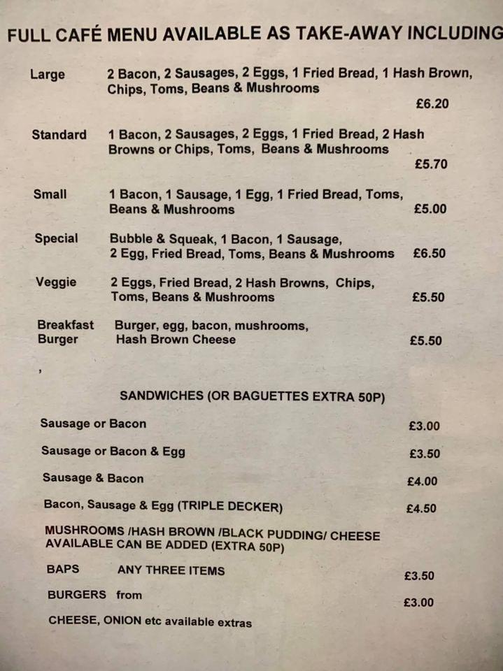 Menu at Mrs G's Cafe, Bristol
