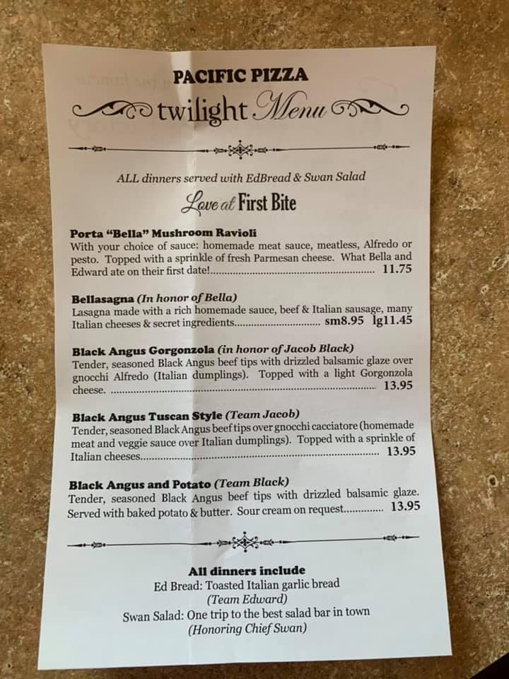 Menu at Pacific Pizza pizzeria, Forks