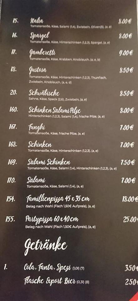 Speisekarte von Schützenhaus Pizzeria Pizzaservice Don Caruso Wehingen