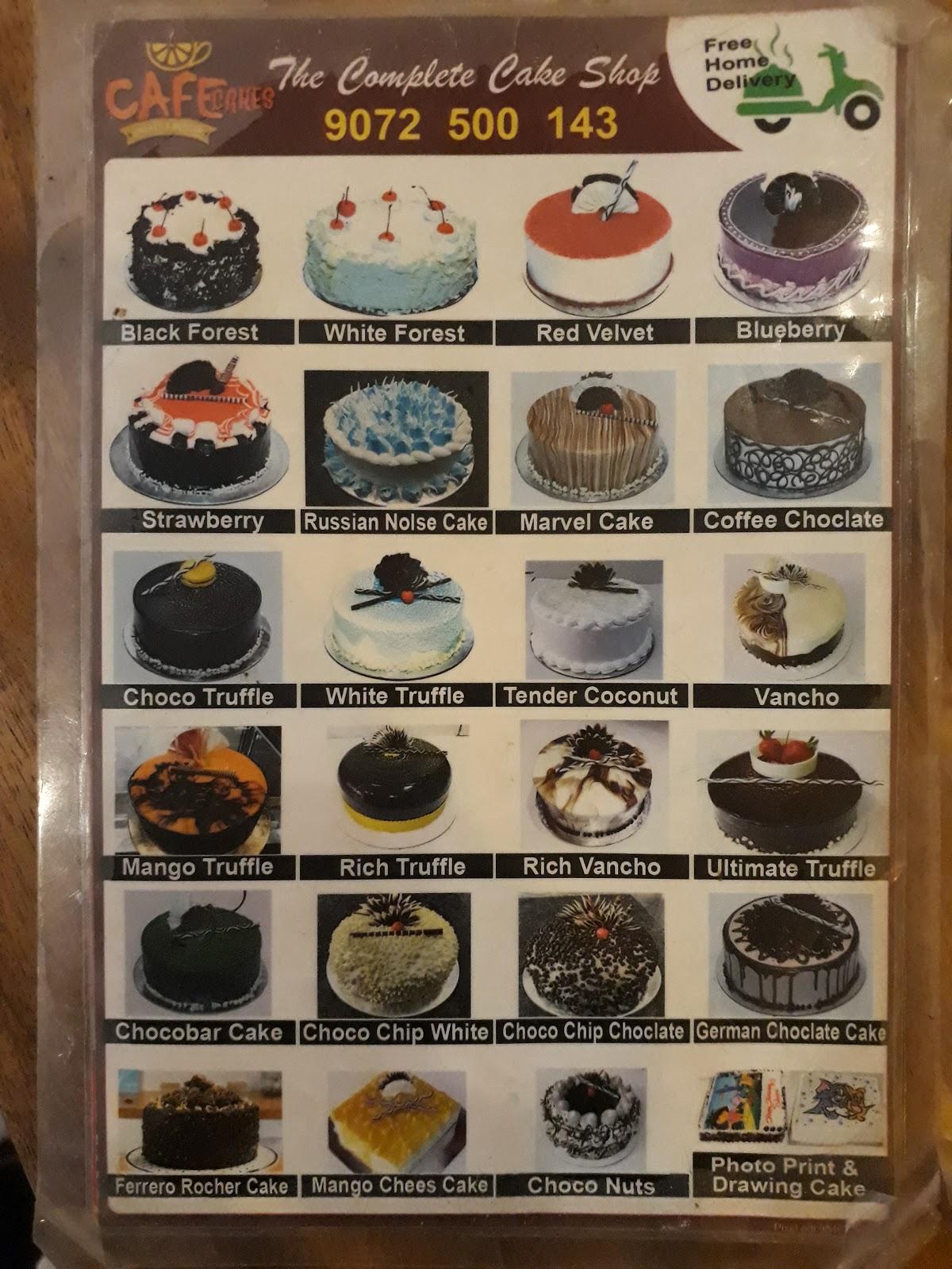 Menu at Cafe cakes, Edappal