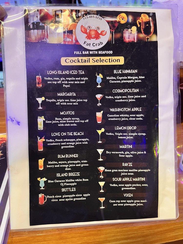 Menu at Fat Crab restaurant, Houston
