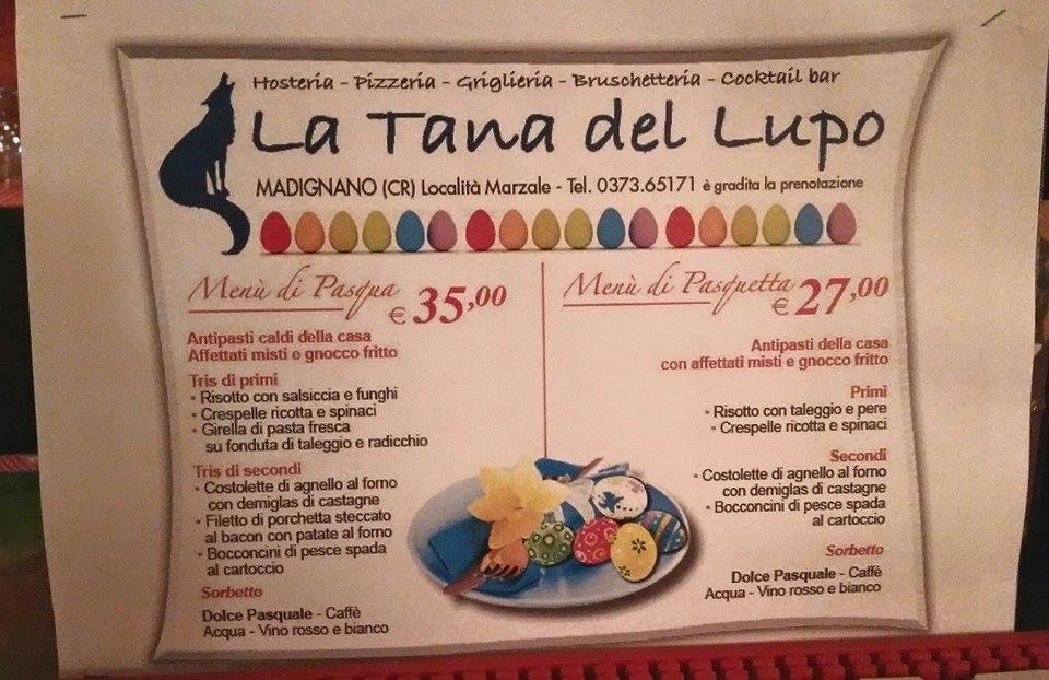 Menu Da La Tana Del Lupo Ristorante Ripalta Vecchia