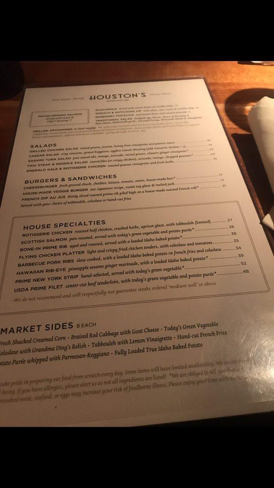 Menu at Houston's steakhouse, Boca Raton