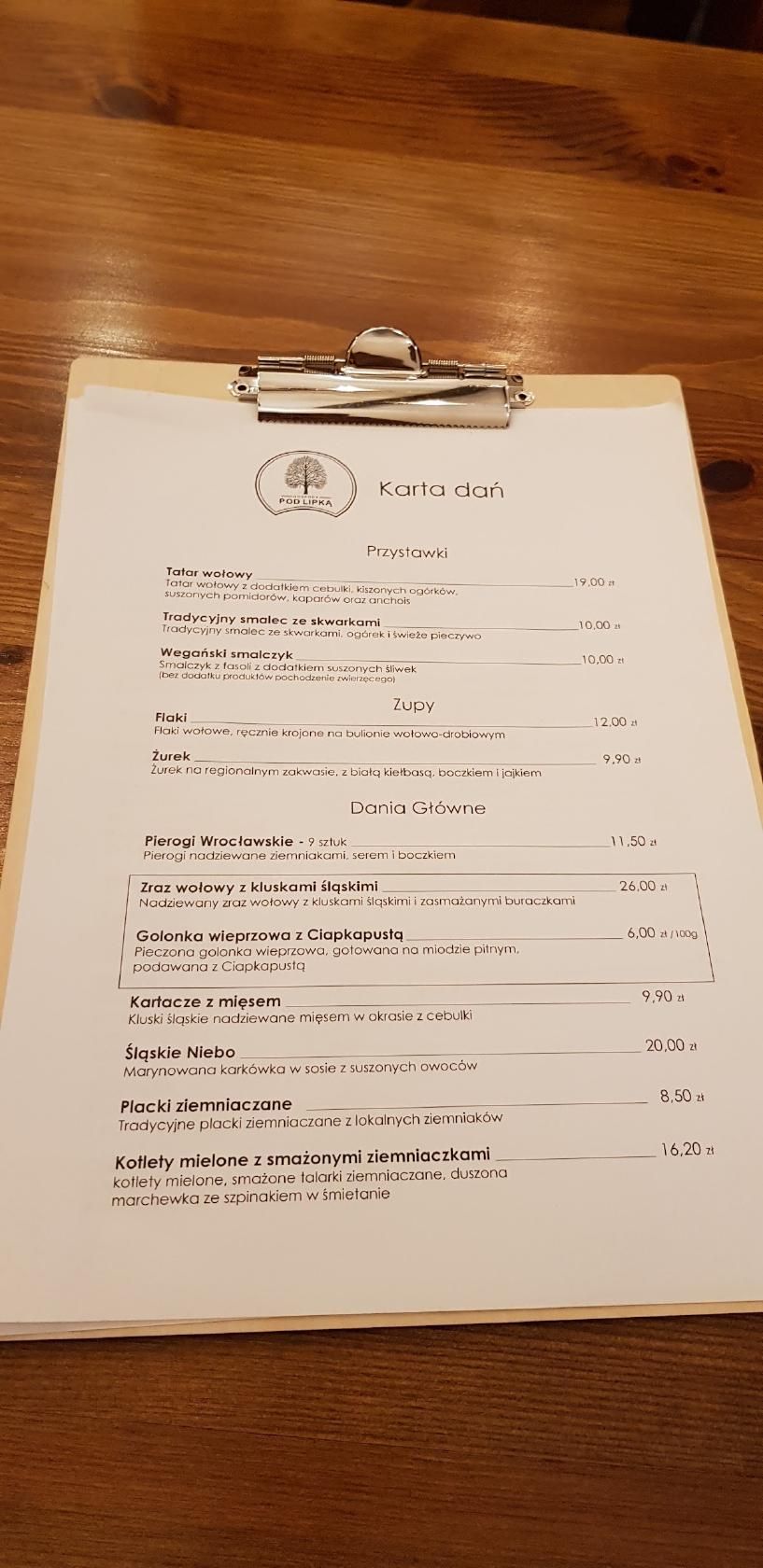 Menu At Gospoda Pod Lipk Restaurant Strzelin