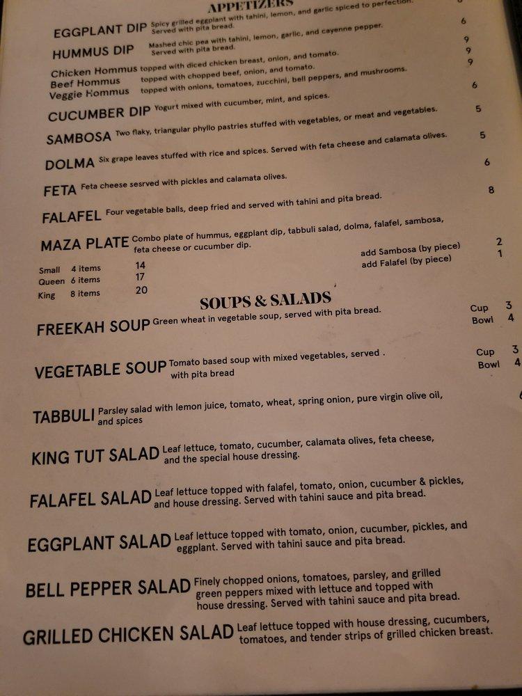 Menu at King Tut restaurant, Fort Worth, W Magnolia Ave