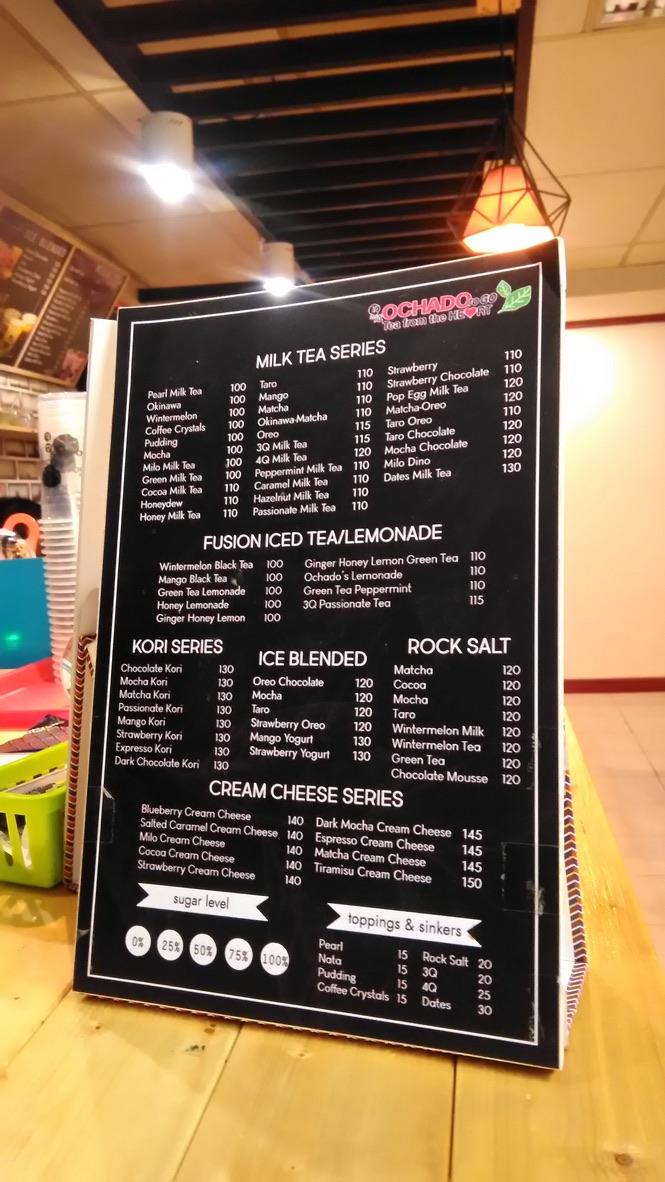 Carta del café Ochado Milk Tea, San Fernando
