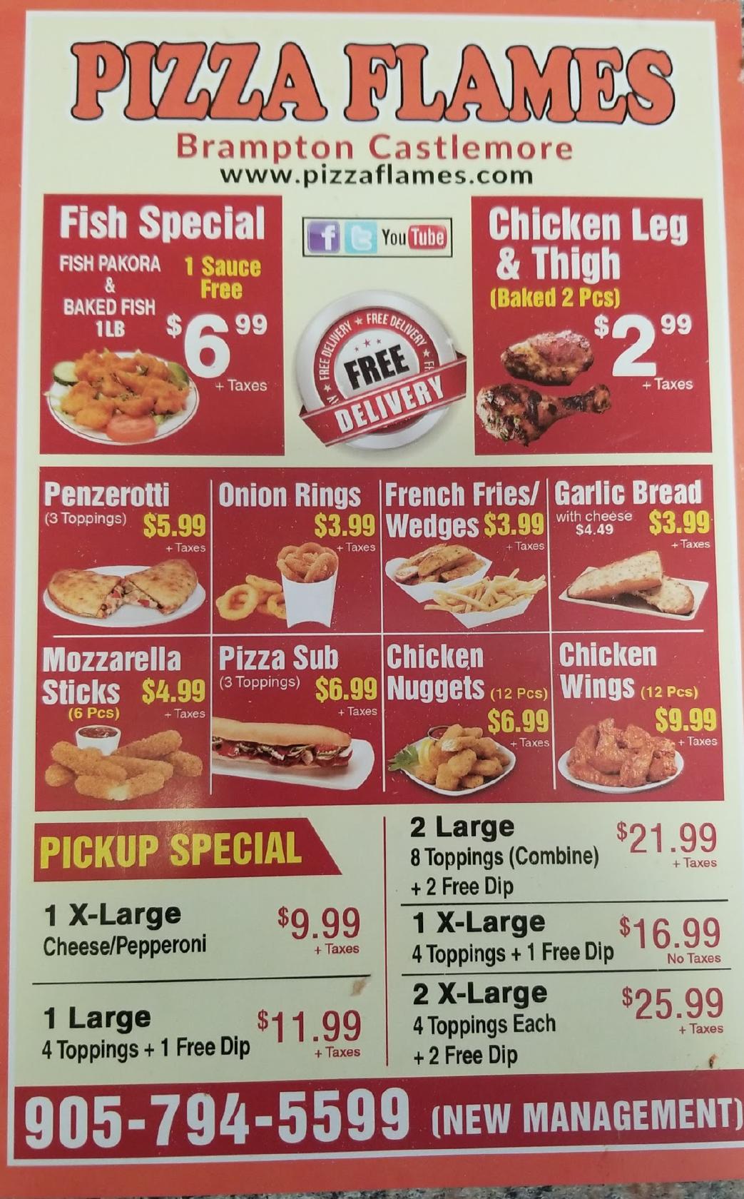 Menu at Pizza Flames restaurant, Brampton