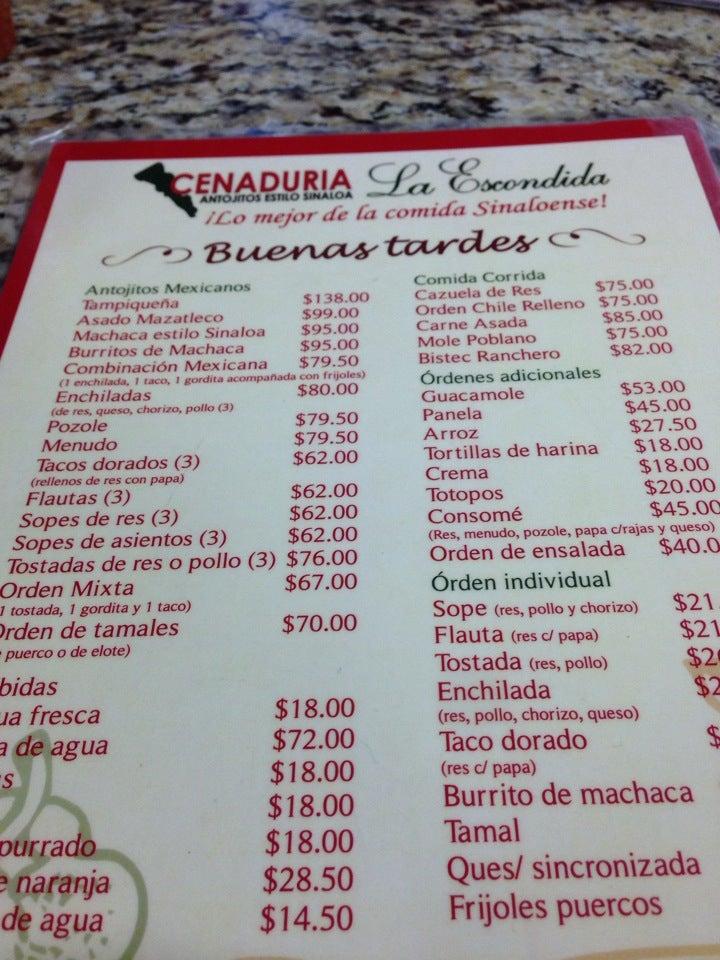 Menu At Cenaduria La Escondida Restaurant Tijuana Blvd Agua Caliente