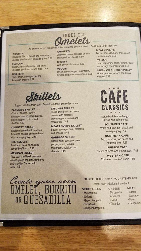 Menu at Harlan Cafe, Harlan