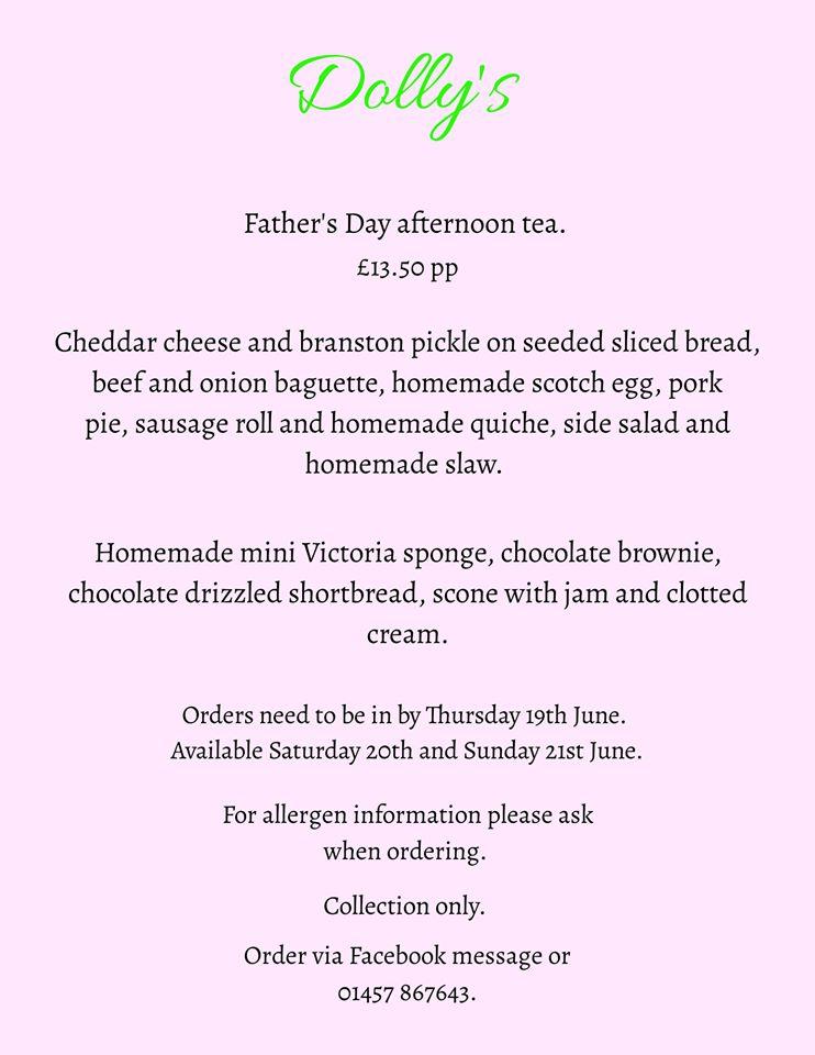 Menu at Dollys Cafe, Glossop