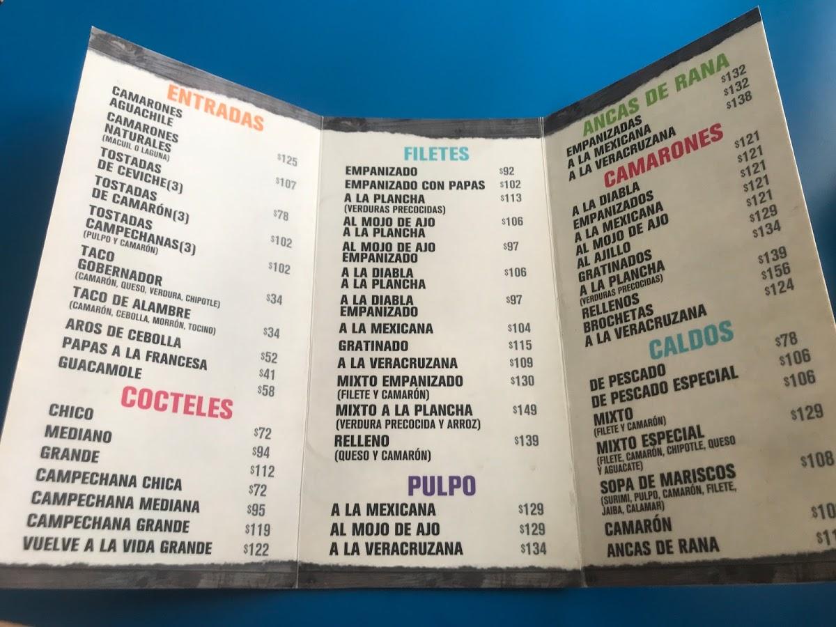 Carta del restaurante La Ranita, Apodaca, Carretera a Dulces Nombres