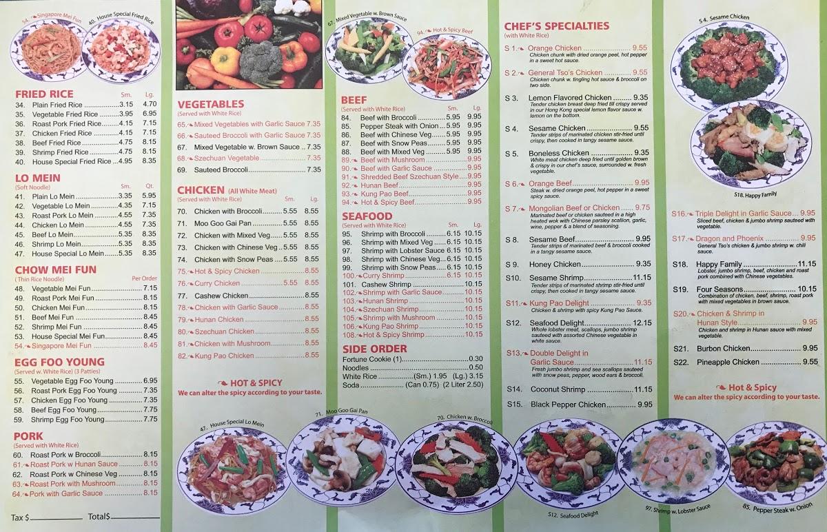 Menu at No.1 restaurant, Strasburg