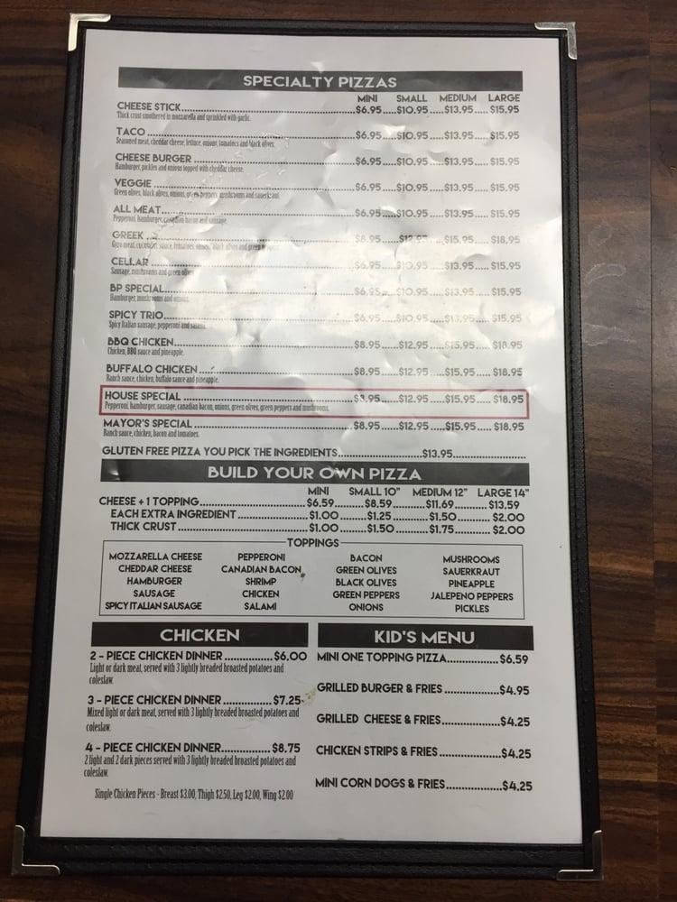 Menu at Pizza Cellar pizzeria, Blooming Prairie