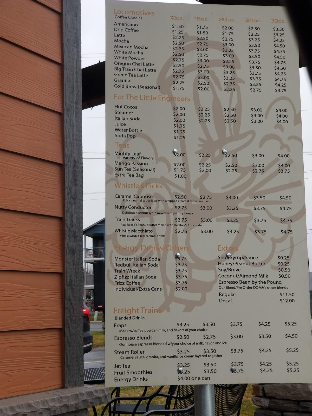 Menu at Whistle Stop Coffee Shop restaurant, Spokane Valley