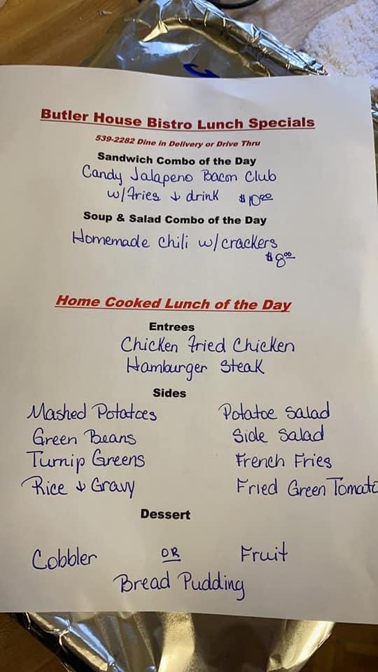 Menu at Butler House Bistro restaurant, Springhill