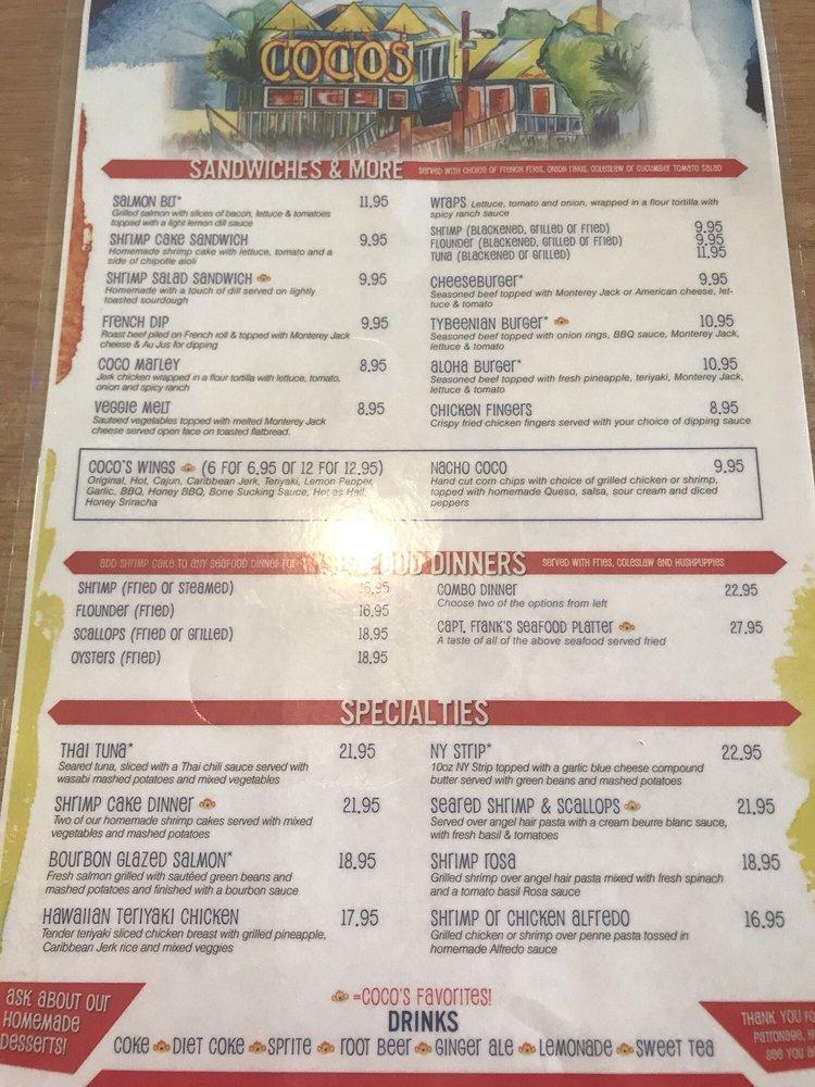 Menu at CoCo's Sunset Grille pub & bar, Tybee Island