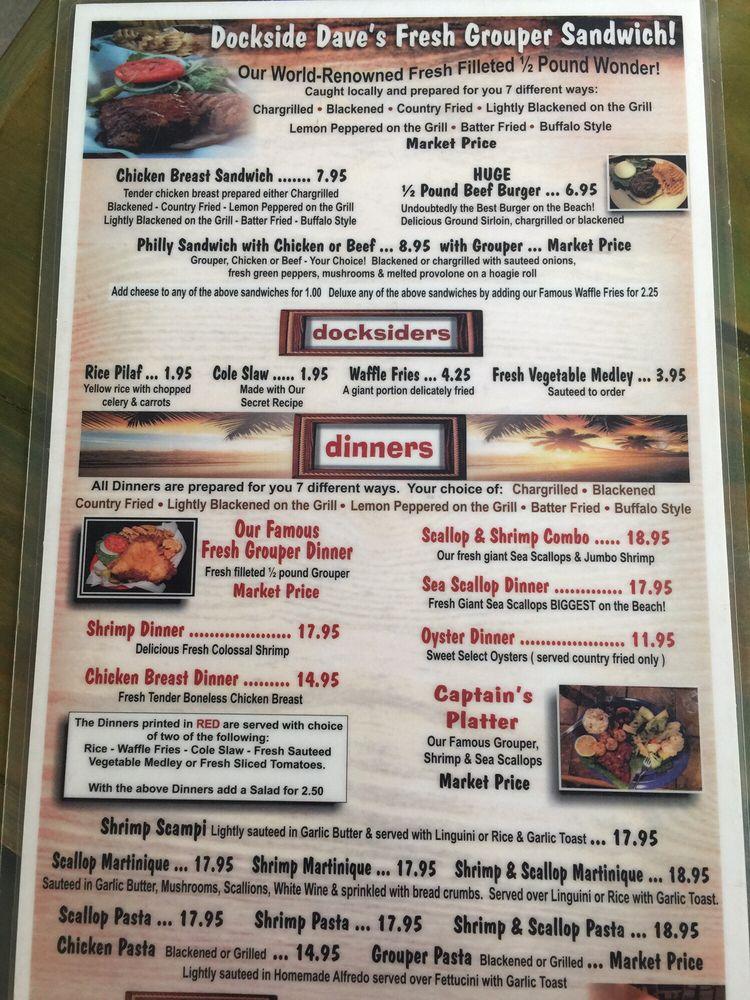 Menu at Dockside Dave's restaurant, Madeira Beach, 14701 Gulf Blvd