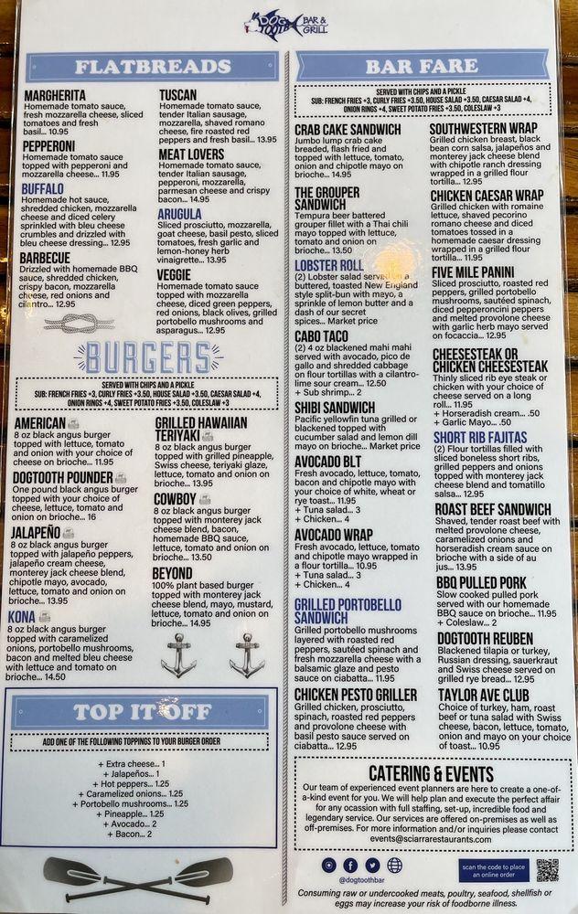 Menu at Dogtooth Bar & Grill, Wildwood, 100 E Taylor Ave