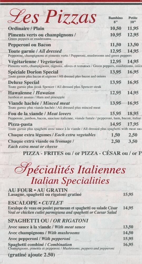 Menu Au Restaurant Dorion, Vaudreuil-Dorion, 297 Bd Harwood