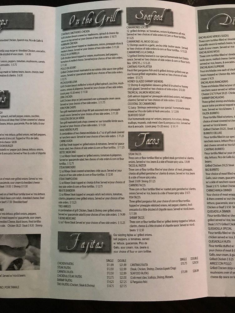 Menu at Cantina Mexican Grill & Bar, Tampa